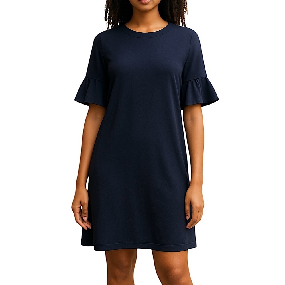 COS Flare Sleeve Midi Knee Length Shift Dress, Navy Blue, Size XS‎